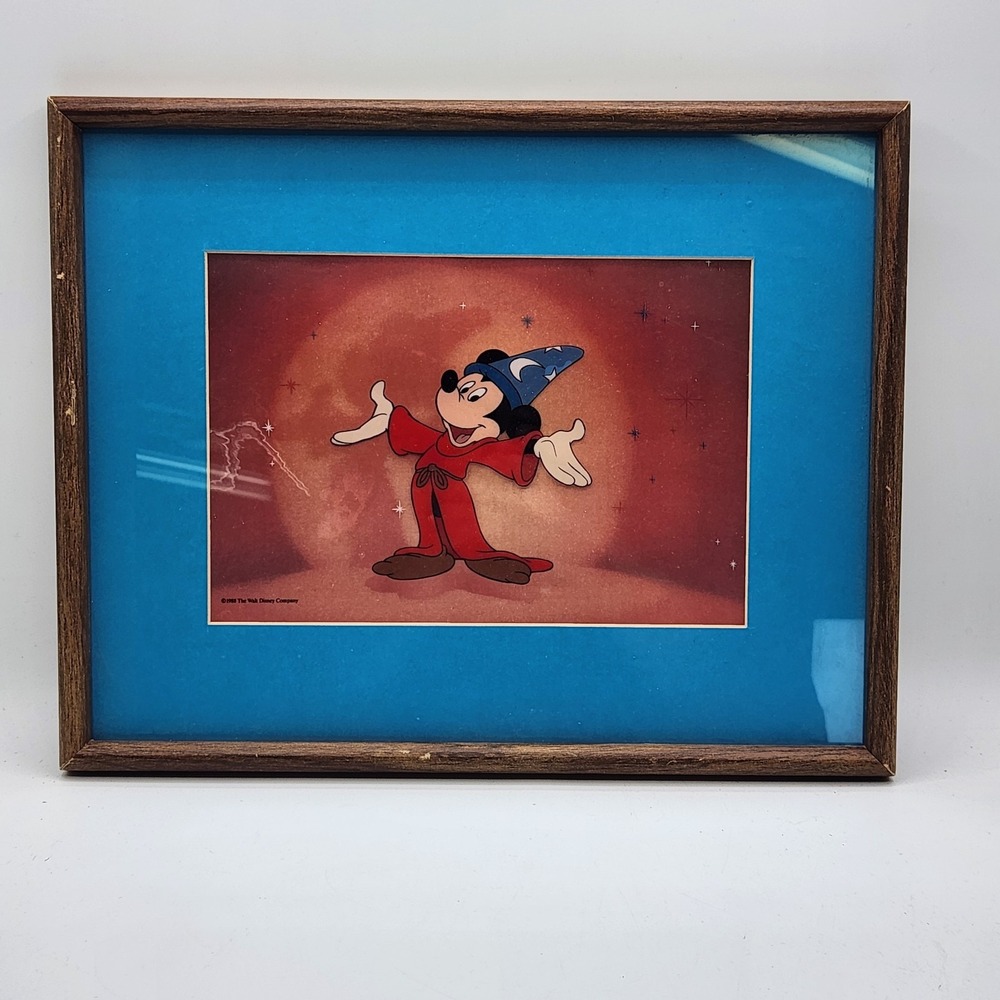 1988 Disney Sorcerer Mickey Animation Cel Fantasia‎ Framed Art Vintage